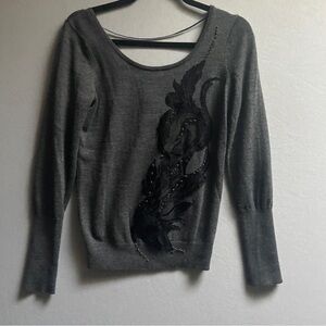 Angel of the North Anthropologie Gray Wool Blend Floral Embroidered Sweater Sz S